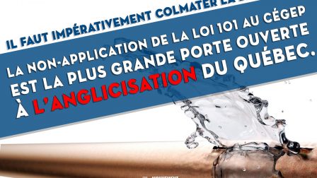 La non application de la loi 101 au cégep est la plus grande porte ouverte à l’anglicisation du Québec Il faut impérativement colmater la brèche