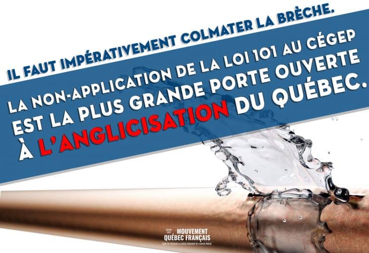 La non application de la loi 101 au cégep est la plus grande porte ouverte à l’anglicisation du Québec Il faut impérativement colmater la brèche