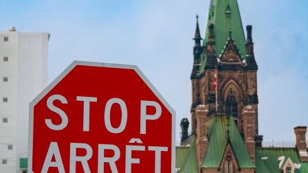 bigstock Arret Stop Sign Over Canadian 453182463